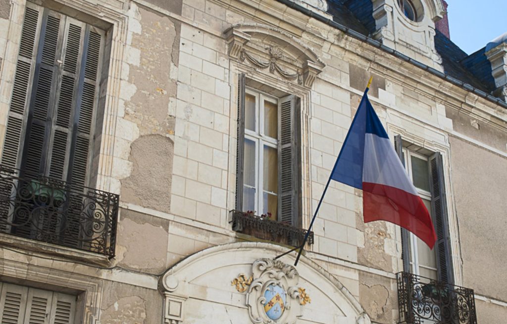 Richelieu French flag in front of the mairie